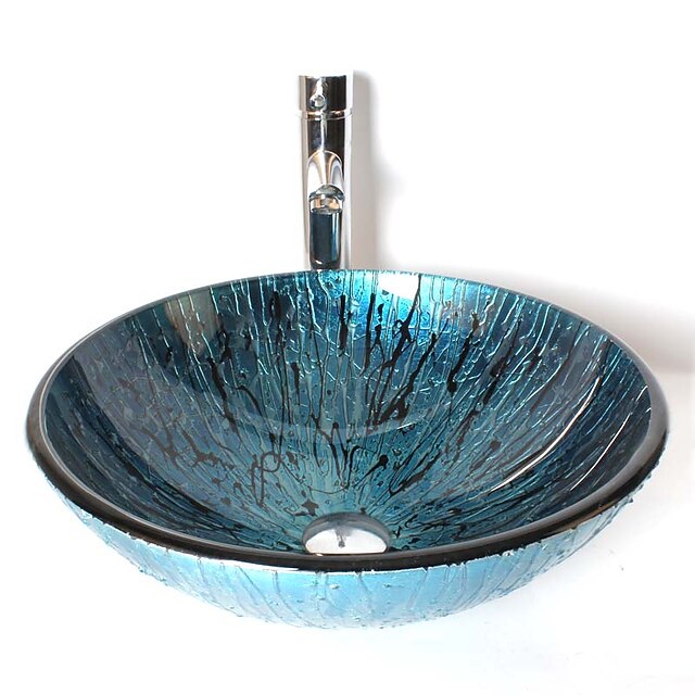  Badeværelse Håndvask / Badeværelse Vandhane / Badeværelse Monteringsring Moderne - Hærdet Glas Rund Vessel Sink