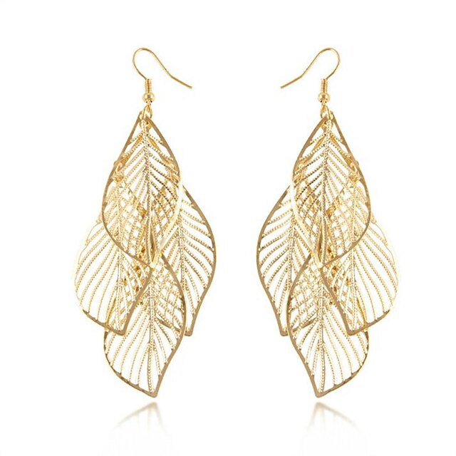  Women's Earrings Hollow Out Long Leaf Ladies Tassel Bohemian Fashion Boho Earrings Jewelry Golden For Casual Daily