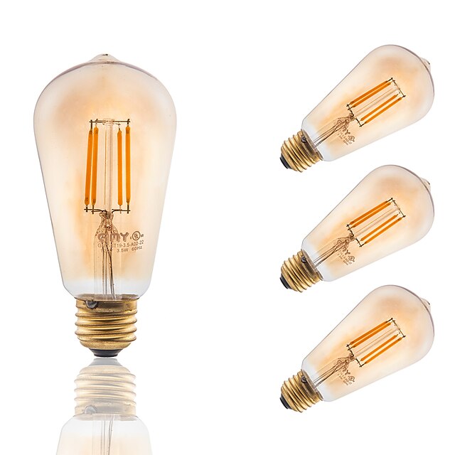  E26/E27 Lâmpadas de Filamento de LED ST19 4 COB 300 lm Âmbar Regulável Decorativa AC 110-130 V 4 pçs