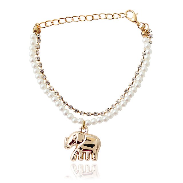  Mulheres Pulseiras em Correntes e Ligações Animal Fashion Imitação de Pérola Pulseira de jóias Dourado / Branco Para