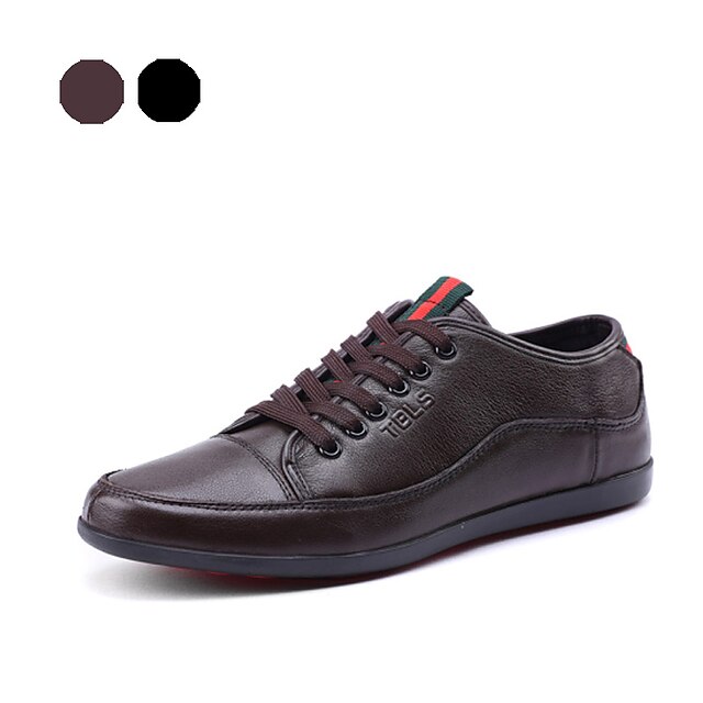  Men's Comfort Spring Summer Fall Winter Leather Casual Office & Career Party & Evening Lace-up Flat Heel Black Brown Blue
