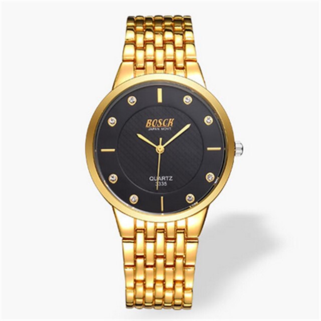  Homens Relógio de Moda Quartzo Impermeável Aço Inoxidável Banda Casual Dourada