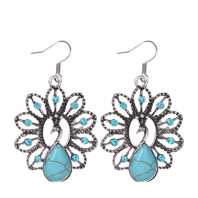  Women's Girls' Turquoise Animal Peacock Ladies Bohemian Vintage western style Silver Plated Imitation Diamond Earrings Jewelry Blue For Party Casual Daily