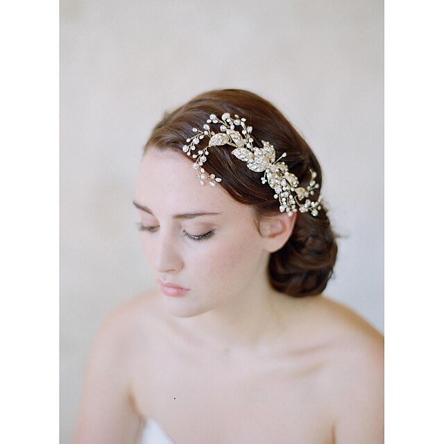  Mulheres Imitação de Pérola Liga Capacete-Casamento Ocasião Especial CasualBandanas Pentes de Cabelo Flores Corrente para Cabeça