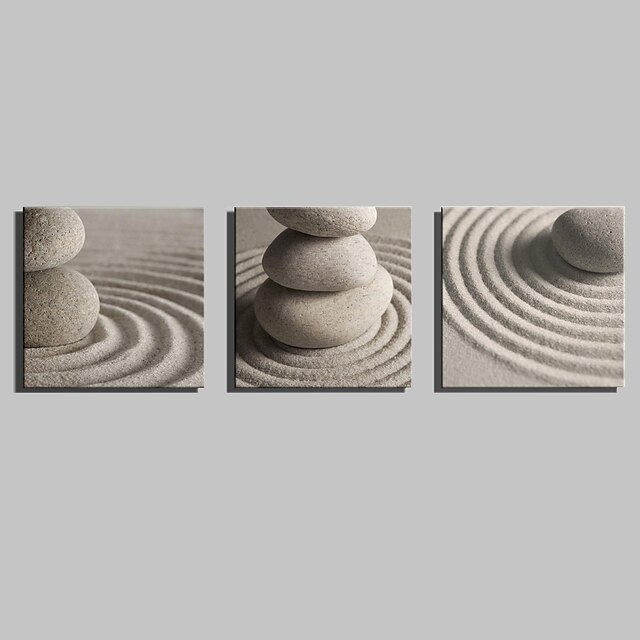  E-HOME® Stretched Canvas Art Stone In The Desert Decoration Painting  Set of 3