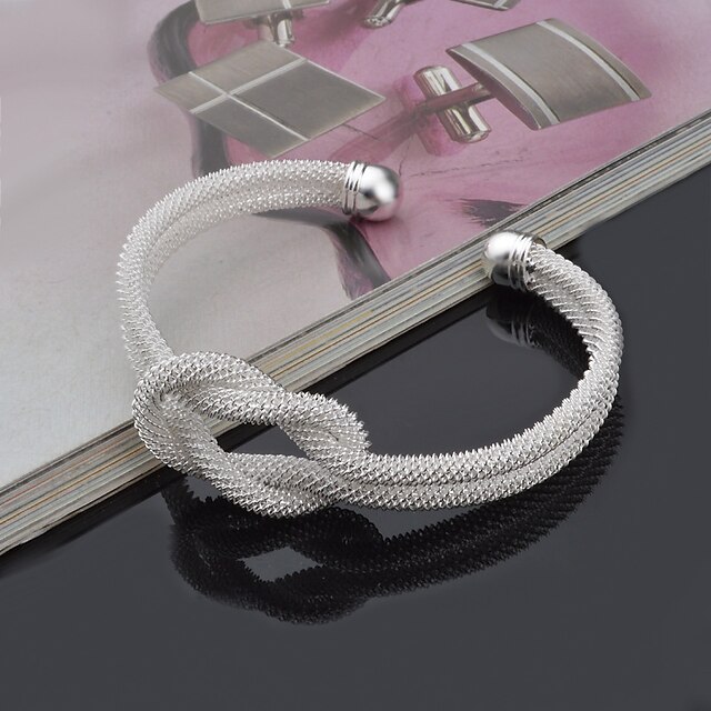  Mujer Brazaletes Pulseras de puño Enredado Trenzado Nudo damas Punk Inspirador Italiano Plata de ley Pulsera pulsera Plata Para Regalos de Navidad Boda Fiesta Casual Diario Deportes