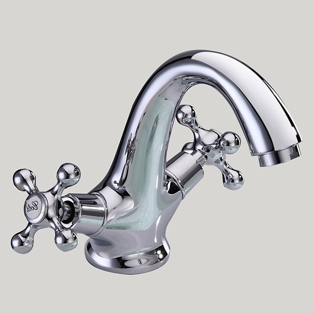  Bathroom Sink Faucet - Rotatable Chrome Centerset Two Handles One HoleBath Taps