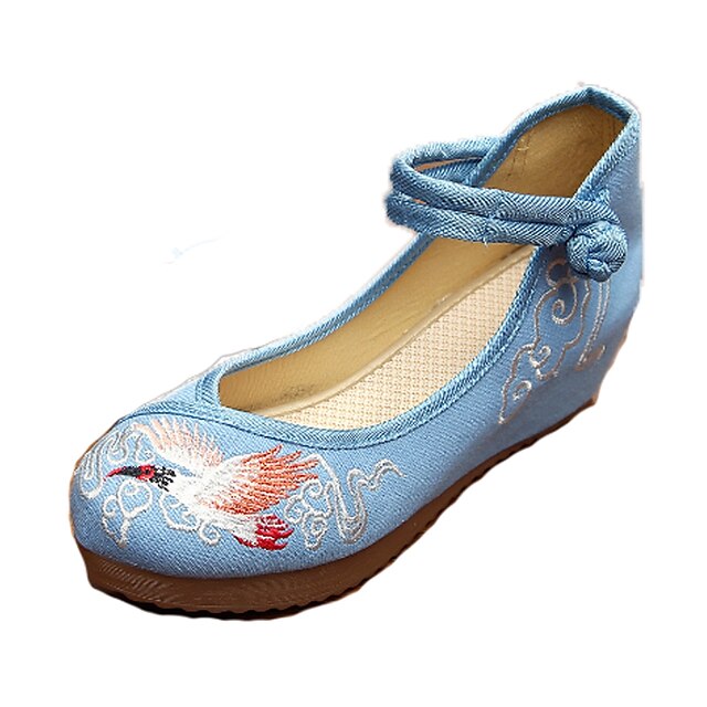 Női Cipő Vászon Tavasz Nyár Ősz Hímzett cipő Mary Jane Kényelmes Lapos Gyalogló Lapos Csat Virág mert Hétköznapi Bézs Kék