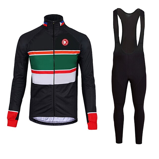  KEIYUEM Long Sleeve Cycling Jersey with Bib Tights Winter Coolmax® Mesh Silicon Bike Clothing Suit Breathable 3D Pad Quick Dry Back Pocket Sweat-wicking Sports Classic Mountain Bike MTB Clothing
