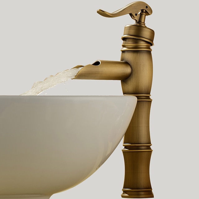  Μπάνιο βρύση νεροχύτη - Καταρράκτης Πεπαλαιωμένος Ορείχαλκος Δοχείο Μία Οπή / Ενιαία Χειριστείτε μια τρύπαBath Taps