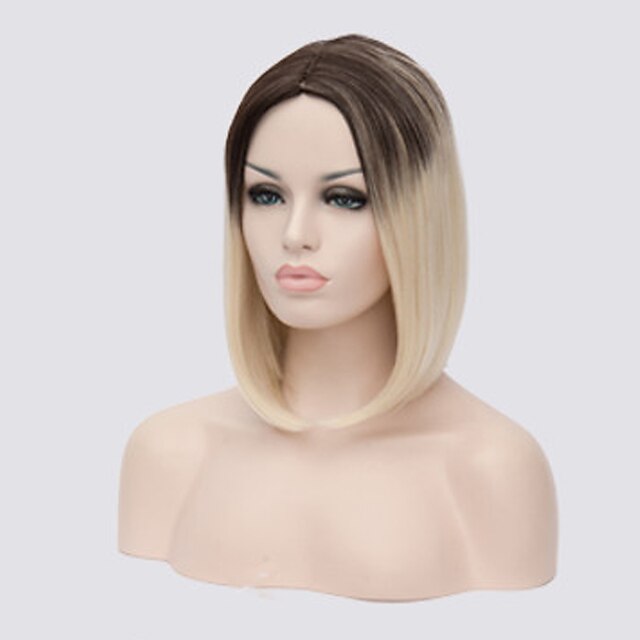  Middle Long Straight Synthetic Hair Wig Ombre Black Blonde Color Synthetic Wigs