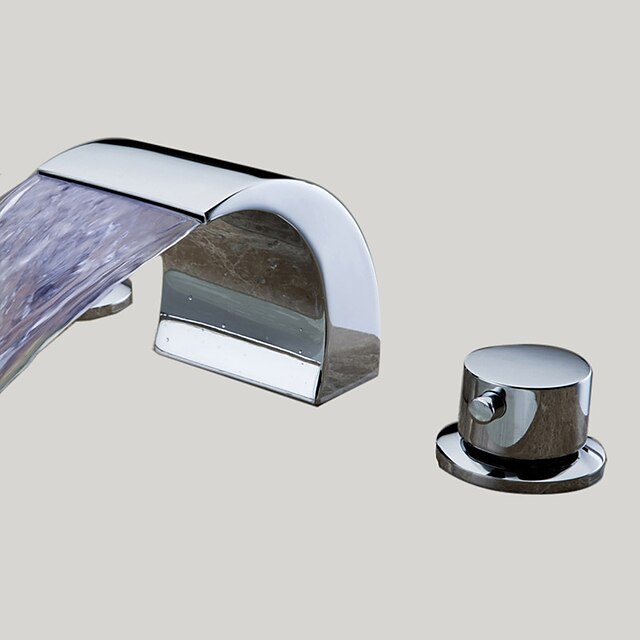  コンテンポラリー 組み合わせ式 滝状吐水タイプ with  セラミックバルブ 三つ 二つのハンドル三穴 for  クロム , バスルームのシンクの蛇口