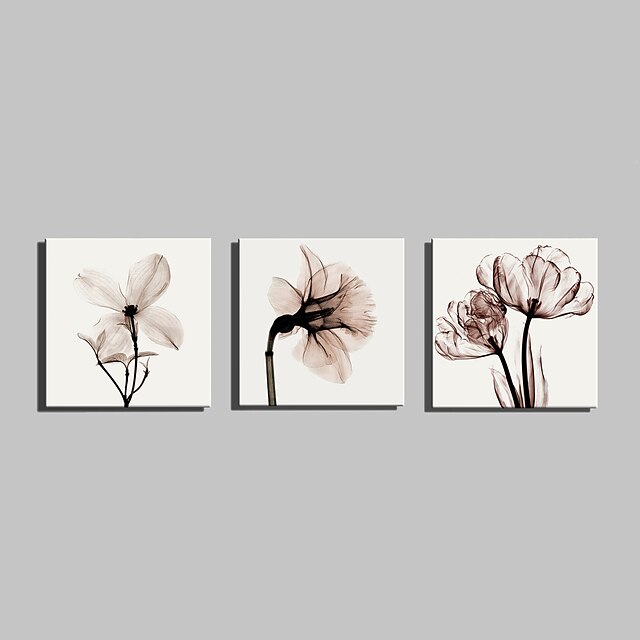  E-HOME® Stretched Canvas Art Transparent Flowers Decorative Painting Set of 3