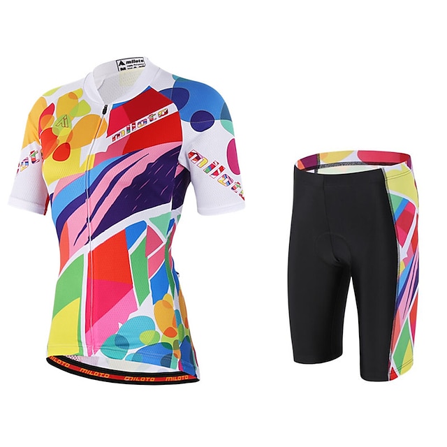  Miloto Women's Short Sleeve Cycling Jersey with Shorts Summer Lycra Polyester Pink Rainbow Plus Size Bike Shorts Jersey Bib Tights Quick Dry Breathable Back Pocket Sweat wicking Sports Rainbow