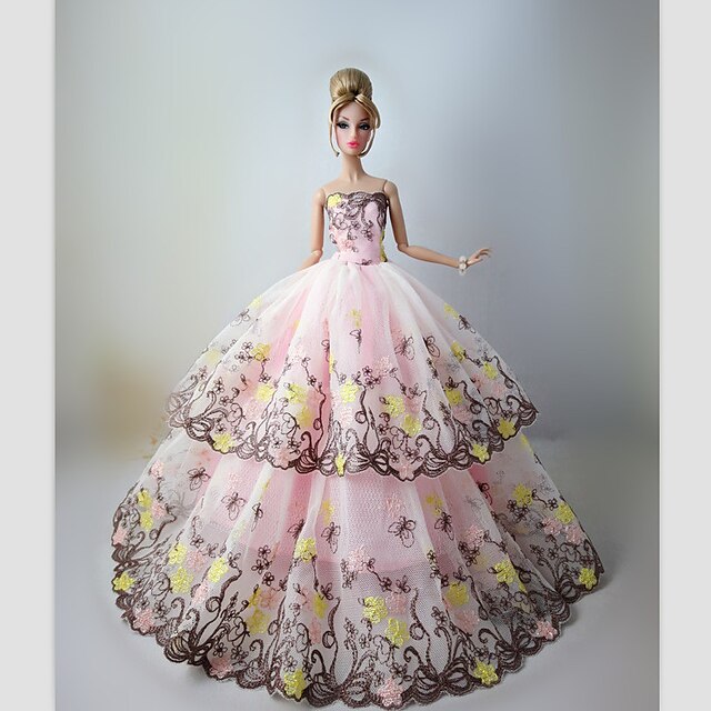  Vestido de boneca Casamento Para Barbie Rendas Cetim / Tule Renda Cetim Vestido Para Menina de Boneca de Brinquedo