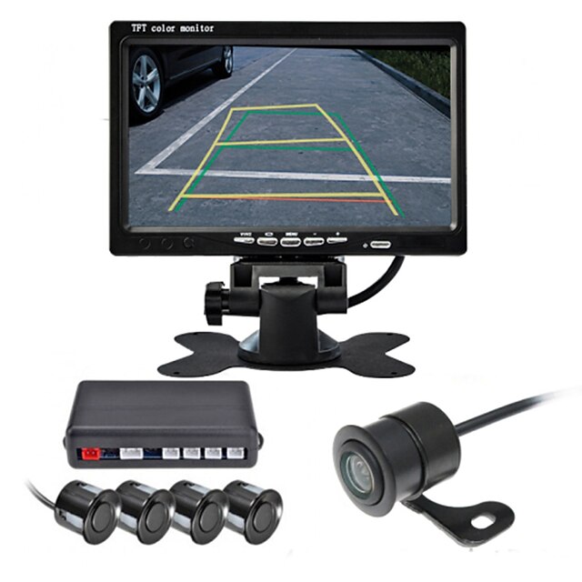  renepai® 7 colos 4 szonda tolatóradar LCD kijelző kamera videó autót fordított biztonsági radarrendszer kit berregő riasztás 12v