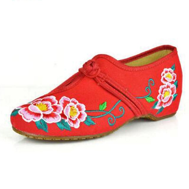  Damen Schuhe Leinwand Frühling Sommer Bestickte Schuhe Mary Jane Komfort Flache Schuhe Walking Flacher Absatz Schnalle Blume für Normal