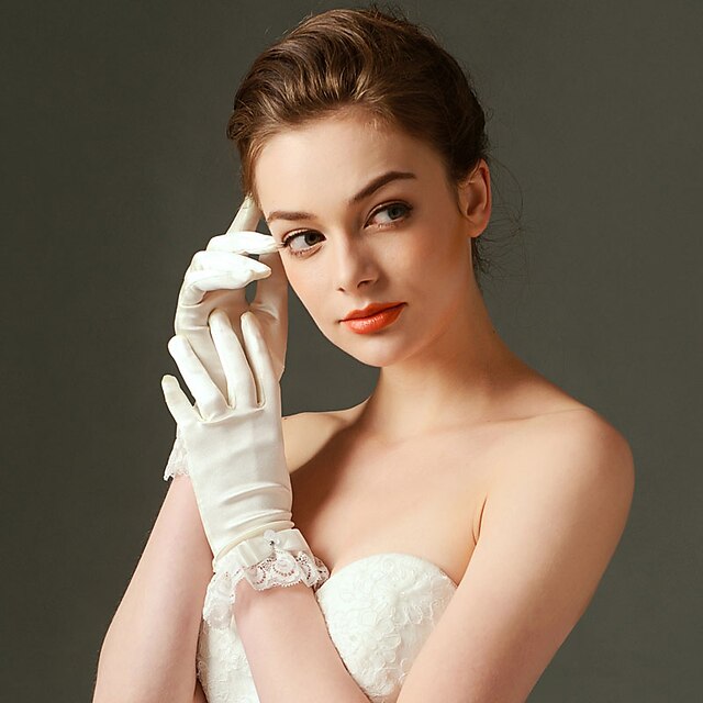  Elastic Satin Wrist Length Glove Bridal Gloves With Bow