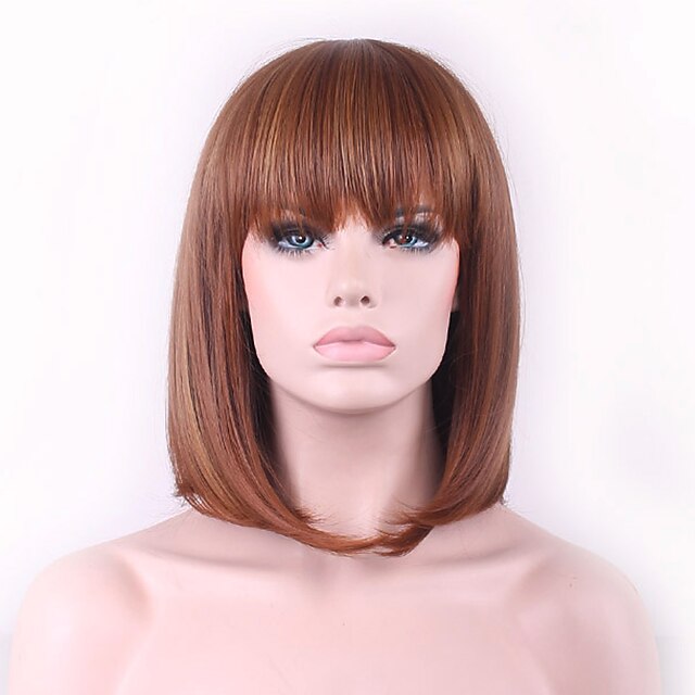  Perucas sintéticas Ondulado Natural Ondulado Natural Corte Bob Peruca Morango loura / Medium Auburn Cabelo Sintético Mulheres Marrom