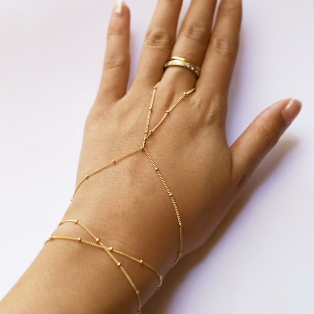  Damen Ring-Armbänder Perlenbesetzt Sklaven Aus Gold damas Modisch Einfacher Stil nette Art Aleación Armband Schmuck Golden Für Normal Alltag