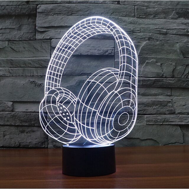  kuulokkeet kosketa himmennys 3d led-yövalo 7colorful sisustus tunnelmaa lamppu uutuus valaistusvalo