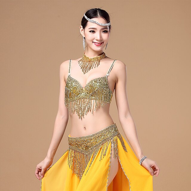  Belly Dance Outfits Women's Performance Cotton / Polyester Beading / Tassel Sleeveless Dropped Bra