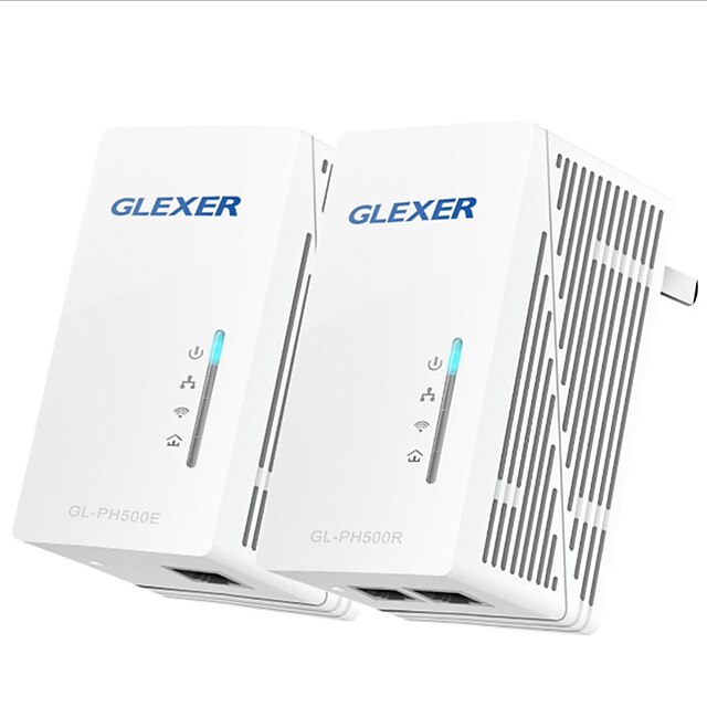  GLEXER AV500 Passthrough Powerline Adapter 2 Ethernet Ports 2-Pack Kit Network  P/N GL-PH500(RE) KIT