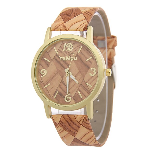  Damen Uhr Armbanduhr Quartz Leder Mehrfarbig Armbanduhren für den Alltag / Analog damas Freizeit Modisch Holz Schwarz Gelb Khaki