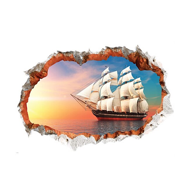  3D Wall Stickers Wall Decals Style Creative Sea Sailing PVC Wall Stickers