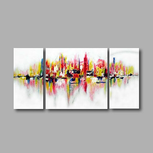 Hang-Painted öljymaalaus Maalattu - Abstrakti / Pop Art Moderni Kangas / 3 paneeli / Venytetty kangas