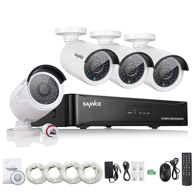  sannce® 4ch hd 1.3 mp 960p nvr poe sécurité ip caméra kit système réseau domestique en plein air