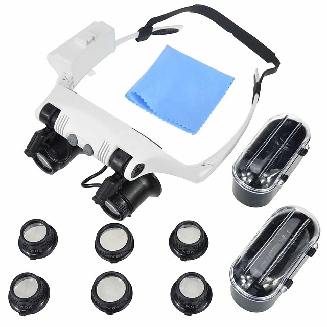  Double Eye LED Lighted Watch Repair Magnifying Loupe Jeweler Glasses Magnifier 10x 15x 20x 25x (Upgraded Version)