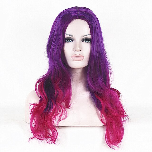  Perruque de cosplay Perruque Synthétique Perruques de Déguisement Ondulé Ondulé Perruque Moyen Violet Cheveux Synthétiques Femme Cheveux Colorés Au Milieu Violet StrongBeauty