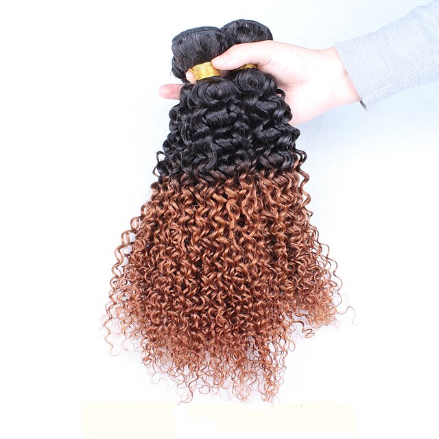  Бразильские волосы Омбре Кудрявый вьющиеся Кудрявое плетение Наращивание волос 3 предмета Черный с коричневым оттенком