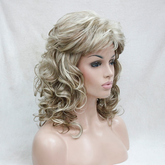  Synthetische Perücken Locken Locken Mit Pony Perücke Mittlerer Länge Blond Synthetische Haare Damen Blond Hivision