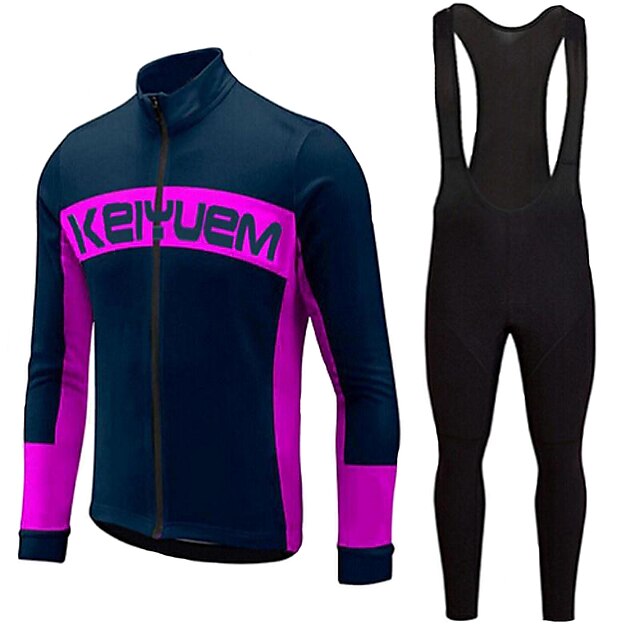  KEIYUEM Long Sleeve Cycling Jersey with Bib Tights Summer Coolmax® Mesh Silicon Black Bike Clothing Suit Breathable 3D Pad Quick Dry Back Pocket Sweat-wicking Sports Classic Clothing Apparel
