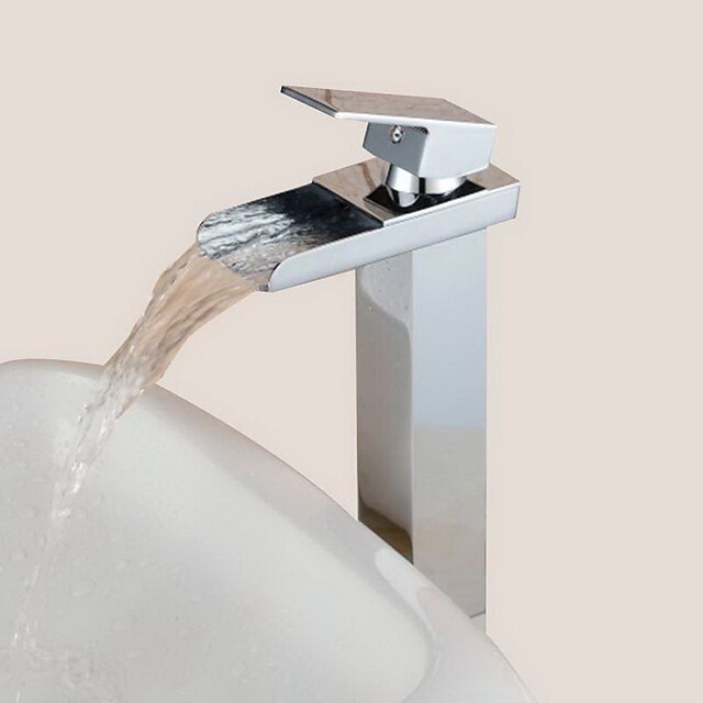  Ванная раковина кран - Водопад Хром По центру Одно отверстие / Одной ручкой одно отверстиеBath Taps / Латунь
