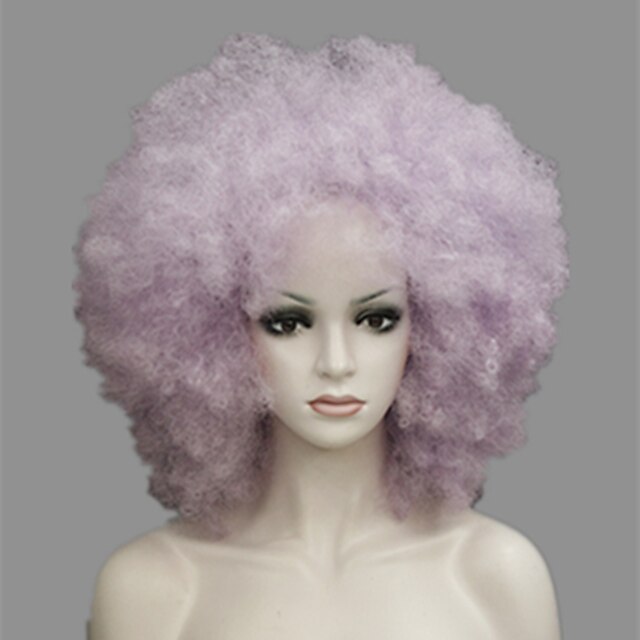  Synteettiset peruukit Afro Kinky Curly Kinky Curly Afro Peruukki Vaalea purppura Synteettiset hiukset Miesten Violetti Hivision