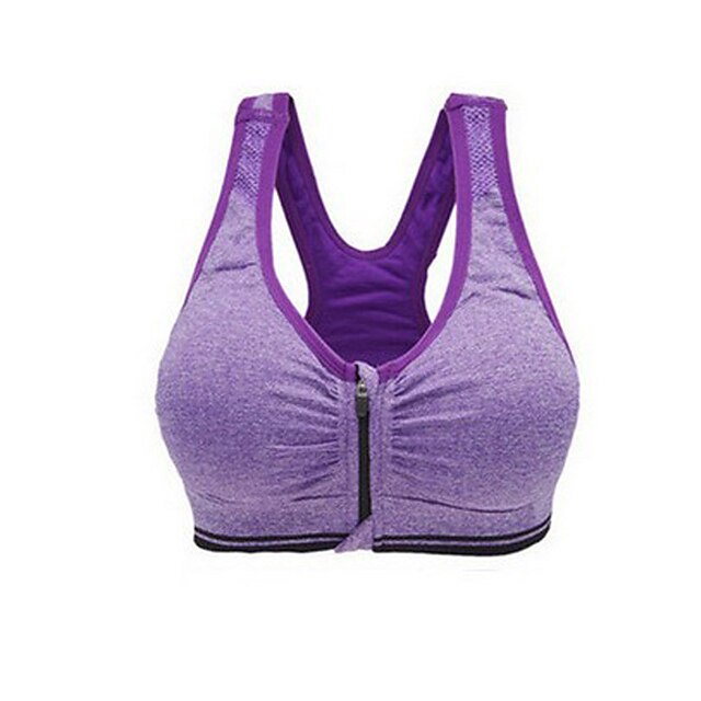  Dame Sports BH Top SportsBH'er Bralette Racer Bagside Elastin Yoga Løb Åndbart Hurtigtørrende Komprimering Nej Medium støtte Forside Lynlås Lilla Grøn Rød Blå Grå / Elastisk / Svedreducerende