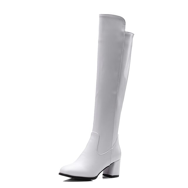  Mulheres Sapatos Couro Ecológico Outono Inverno Botas da Moda Botas Salto Robusto Ziper para Casual Escritório e Carreira Branco Preto