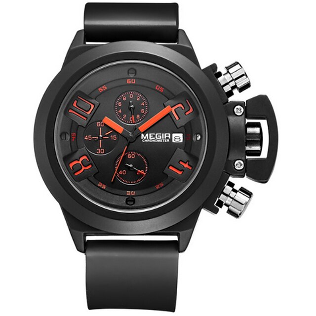  MEGIR Men's Sport Watch Dress Watch Wrist Watch Quartz Casual Calendar / date / day Chronograph / Analog White Black / Silicone