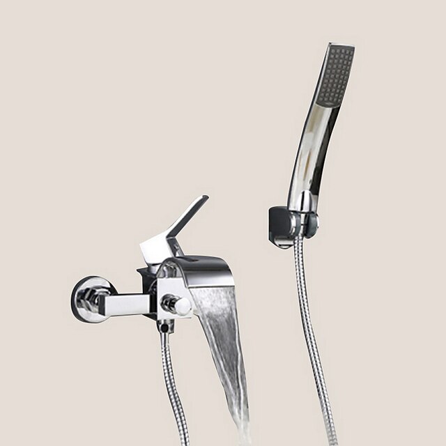  Bathroom Sink Faucet - Waterfall Chrome Wall Mounted Two Holes / Single Handle Two HolesBath Taps / Brass