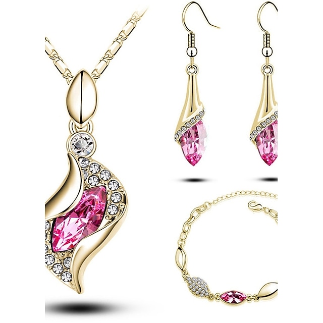  Elegant Luxury Design New Fashion 18k Rose Gold Plated Colorful Austrian Crystal Drop Jewelry Sets Women Gift