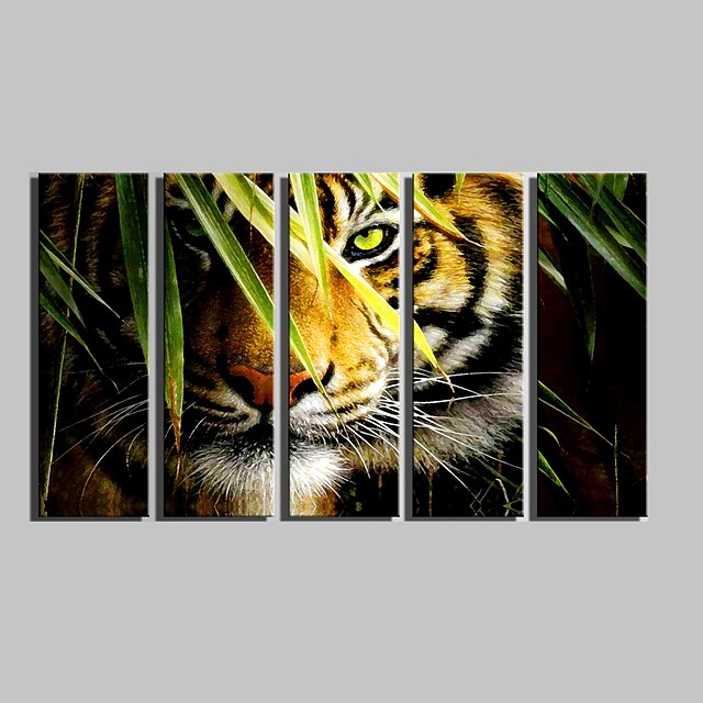  Stretched Canvas Print Animals Five Panels Vertical Print Wall Decor Home Decoration
