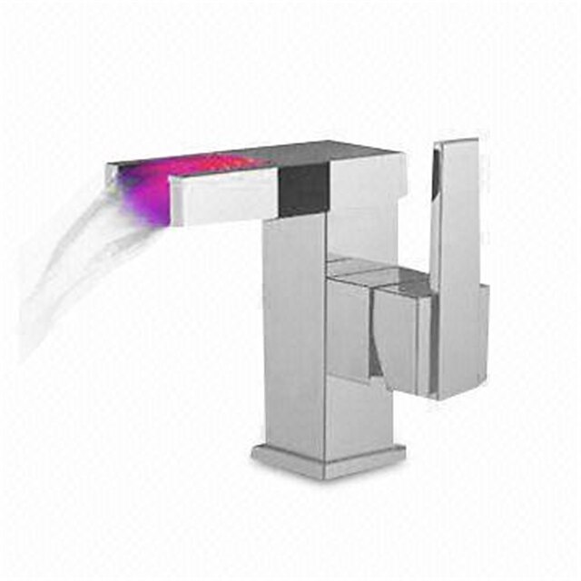  Bathroom Sink Faucet - LED / Waterfall Chrome Vessel Single Handle One HoleBath Taps