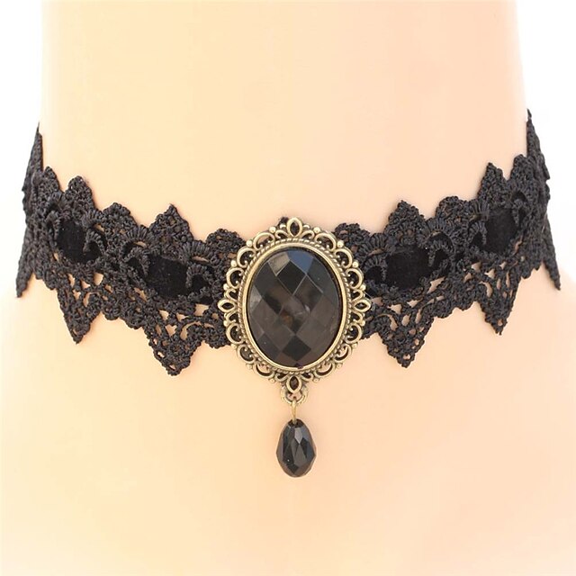  Dames Onyx Kristal Synthetische saffier Choker ketting faceter Bloem Dames Gepersonaliseerde Gotisch Elegant Kristal Legering Zwart Paars Rood Donkergroen Donkerblauw Kettingen Sieraden Voor Bruiloft