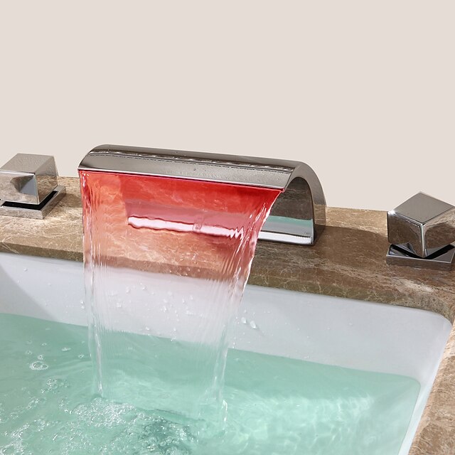  Bateria do umywalki łazienkowej - Wodospad Chrom Szeroko rozstawiona Trzy otwory / Dwa uchwyty Trzy otworyBath Taps / Mosiądz