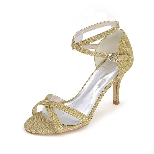  Women's Cross-Strap Sandals Glitter Spring / Summer Sandals Stiletto Heel Sparkling Glitter Red / Blue / Golden / Wedding / Party & Evening / Party & Evening