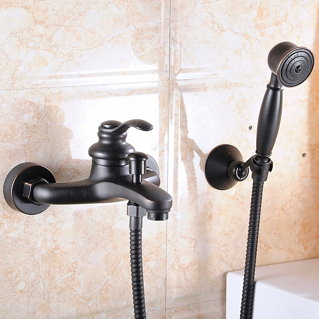  Bathroom Sink Faucet - Handshower Included Oil-rubbed Bronze Wall Mounted Two Holes / Single Handle Two Holes