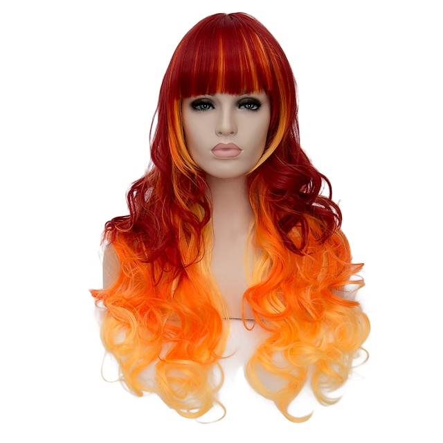  Synthetic Wig Curly Style With Bangs Capless Wig Ombre Synthetic Hair Women's Ombre Hair Ombre Wig Long Black Wig